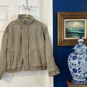 Men’s Vintage Member’s Only Express Tan Full Zip Fleece Lined Jacket Size Large